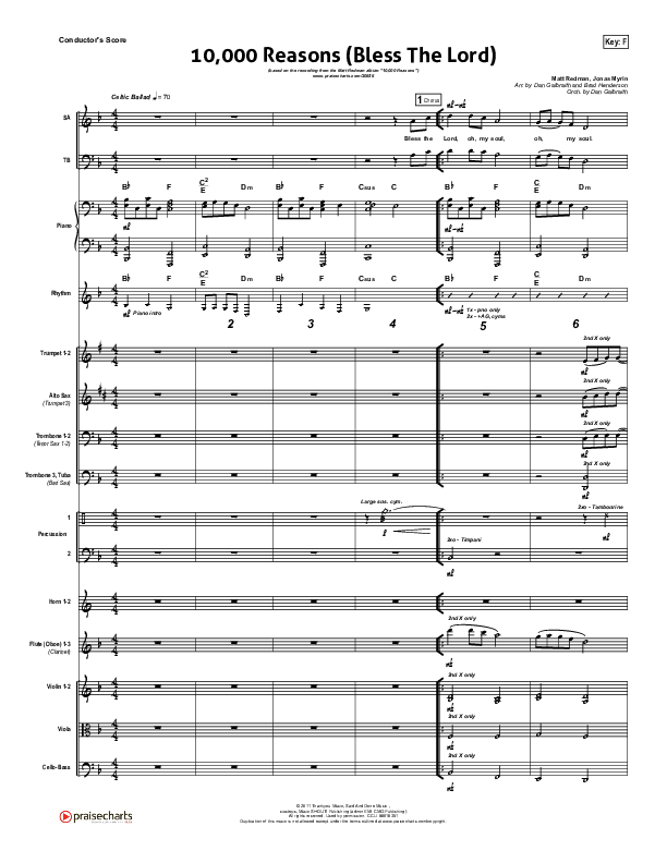 10,000 Reasons (Bless The Lord) (Choral Anthem SATB) Orchestration (Matt Redman / NextGen Worship / Arr. Richard Kingsmore)
