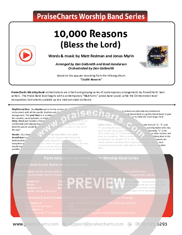 10,000 Reasons (Bless The Lord) (Choral Anthem SATB) Cover Sheet (Matt Redman / NextGen Worship / Arr. Richard Kingsmore)