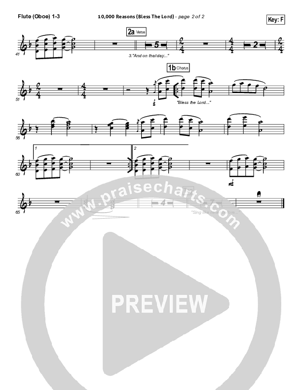 10,000 Reasons (Bless The Lord) (Choral Anthem SATB) Flute/Oboe 1/2/3 (Matt Redman / NextGen Worship / Arr. Richard Kingsmore)