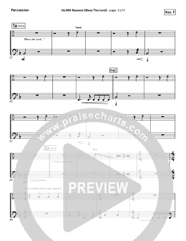 10,000 Reasons (Bless The Lord) (Choral Anthem SATB) Percussion (Matt Redman / NextGen Worship / Arr. Richard Kingsmore)