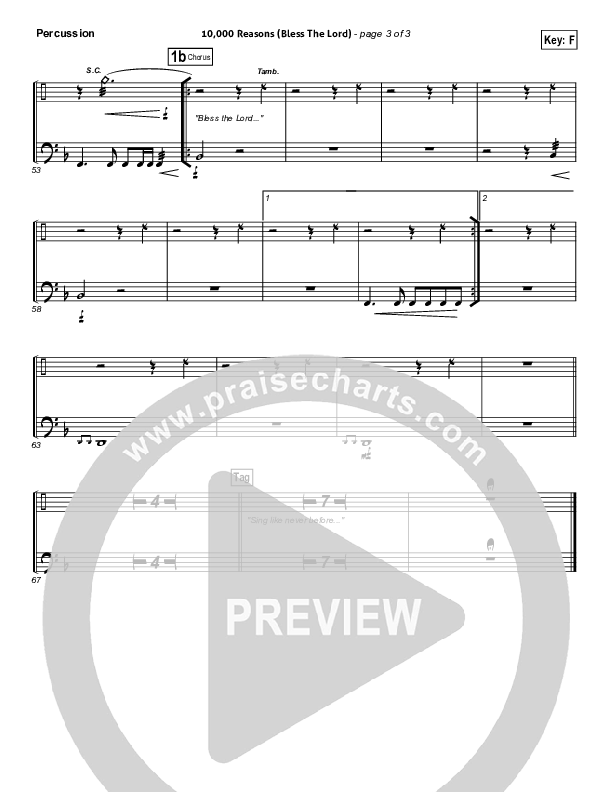 10,000 Reasons (Bless The Lord) (Choral Anthem SATB) Percussion (Matt Redman / NextGen Worship / Arr. Richard Kingsmore)