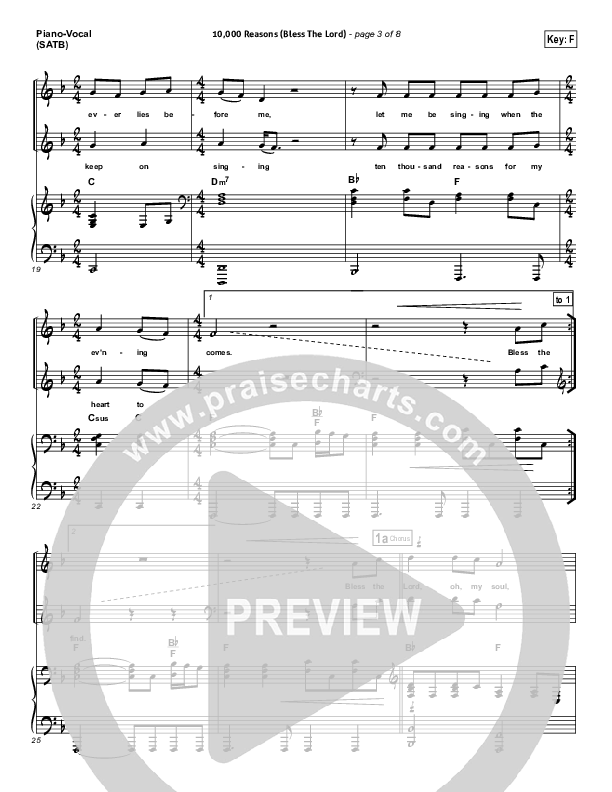 10,000 Reasons (Bless The Lord) (Choral Anthem SATB) Piano/Vocal (Matt Redman / NextGen Worship / Arr. Richard Kingsmore)