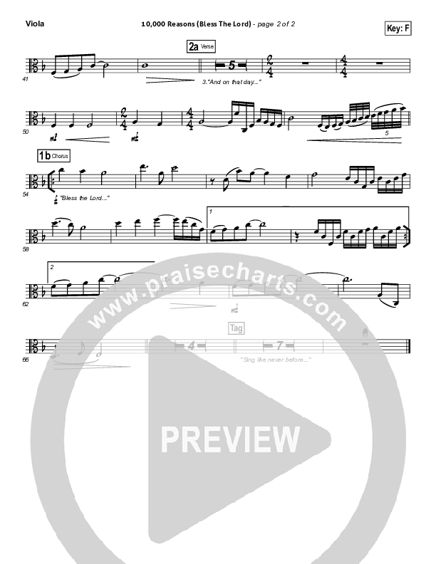 10,000 Reasons (Bless The Lord) (Choral Anthem SATB) Viola (Matt Redman / NextGen Worship / Arr. Richard Kingsmore)