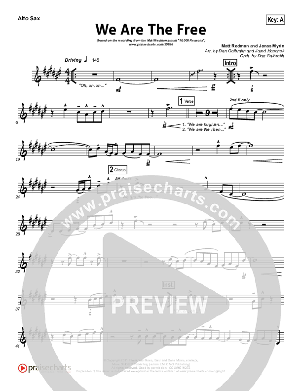 We Are The Free (Choral Anthem SATB) Alto Sax (Matt Redman / Arr. Richard Kingsmore)