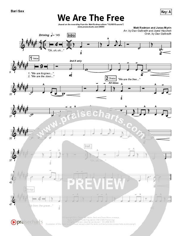 We Are The Free (Choral Anthem SATB) Bari Sax (Matt Redman / Arr. Richard Kingsmore)