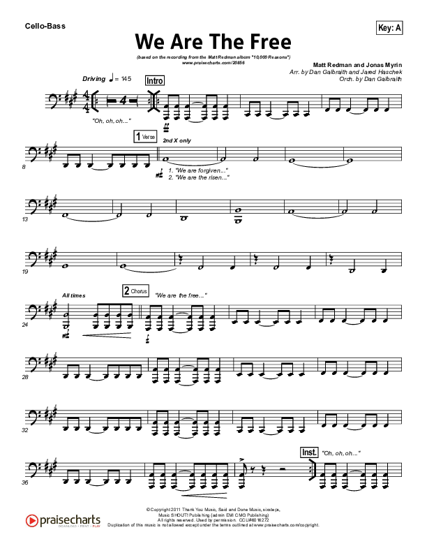 We Are The Free (Choral Anthem SATB) Cello/Bass (Matt Redman / Arr. Richard Kingsmore)