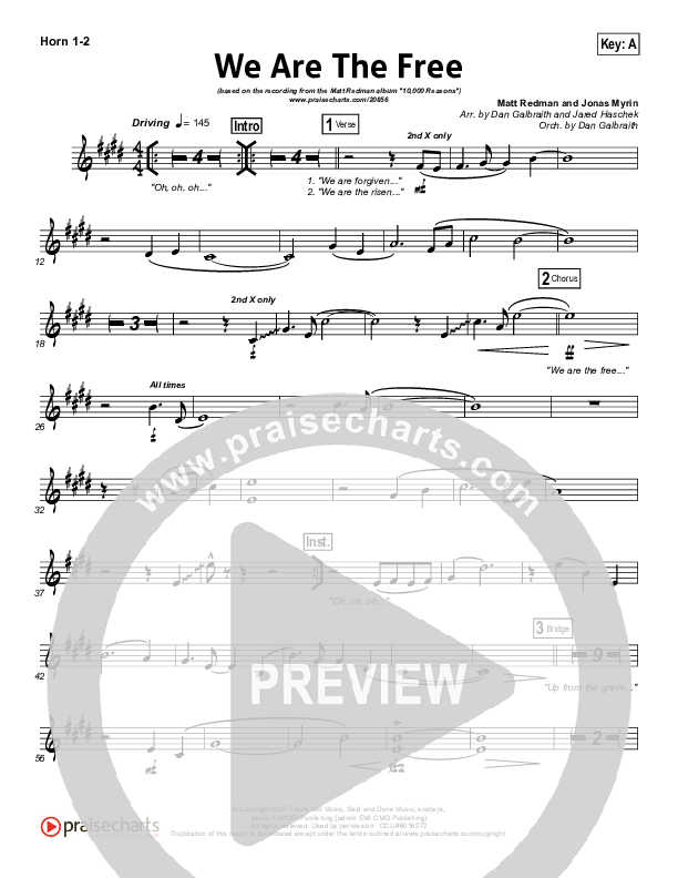 We Are The Free (Choral Anthem SATB) French Horn 1/2 (Matt Redman / Arr. Richard Kingsmore)