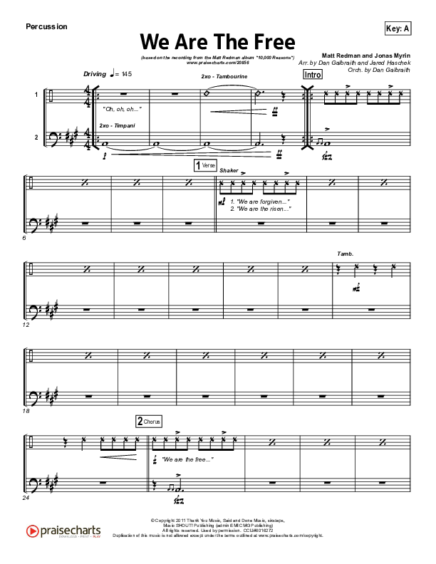 We Are The Free (Choral Anthem SATB) Percussion (Matt Redman / Arr. Richard Kingsmore)