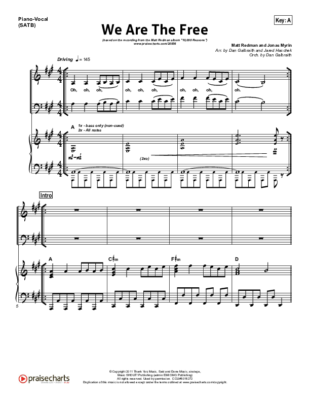 We Are The Free (Choral Anthem SATB) Piano/Choir (SATB) (Matt Redman / Arr. Richard Kingsmore)