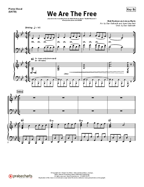 We Are The Free (Choral Anthem SATB) Piano/Vocal (SATB) (Matt Redman / Arr. Richard Kingsmore)