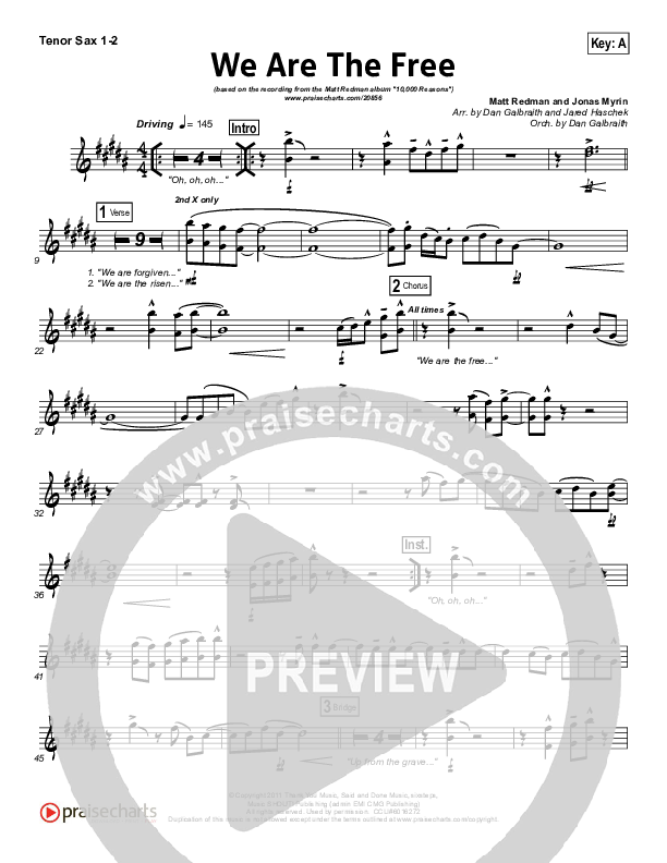 We Are The Free (Choral Anthem SATB) Tenor Sax 1/2 (Matt Redman / Arr. Richard Kingsmore)