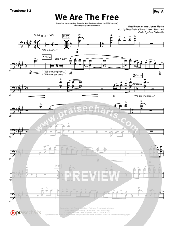 We Are The Free (Choral Anthem SATB) Trombone 1/2 (Matt Redman / Arr. Richard Kingsmore)