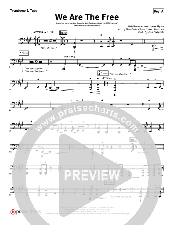 We Are The Free (Choral Anthem SATB) Trombone 3/Tuba (Matt Redman / Arr. Richard Kingsmore)