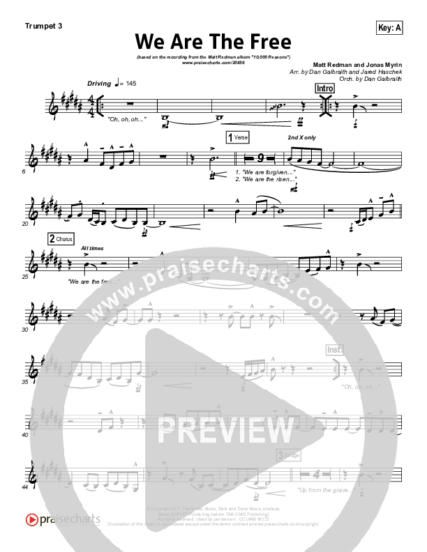 We Are The Free (Choral Anthem SATB) Trumpet 3 (Matt Redman / Arr. Richard Kingsmore)