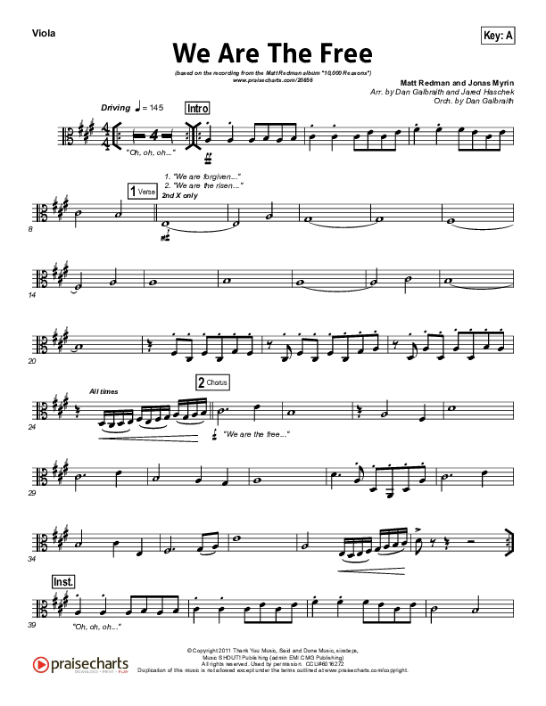 We Are The Free (Choral Anthem SATB) Viola (Matt Redman / Arr. Richard Kingsmore)