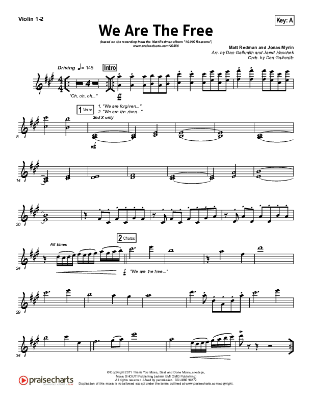 We Are The Free (Choral Anthem SATB) Violin 1/2 (Matt Redman / Arr. Richard Kingsmore)