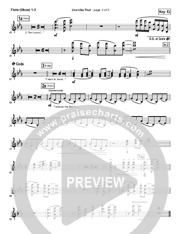 Live Like That Flute/Oboe 1/2/3 (Sidewalk Prophets)