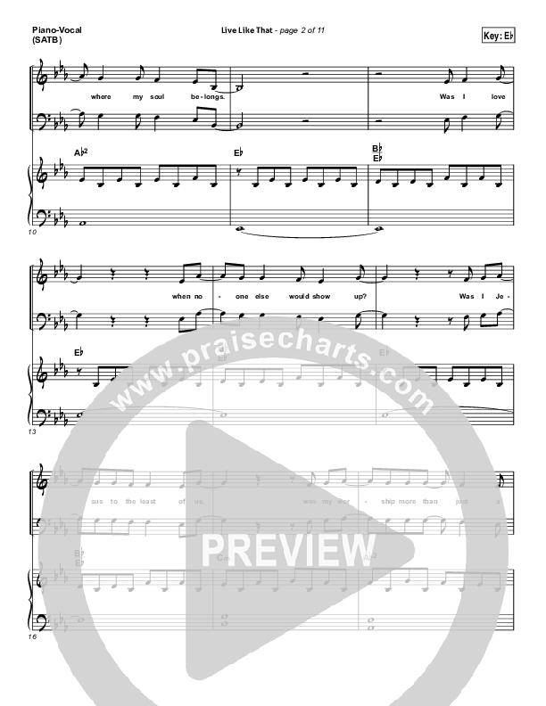 Live Like That Piano/Vocal (SATB) (Sidewalk Prophets)