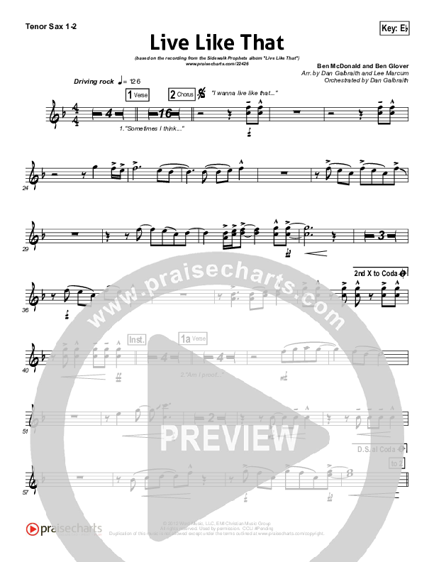 Live Like That Tenor Sax 1/2 (Sidewalk Prophets)
