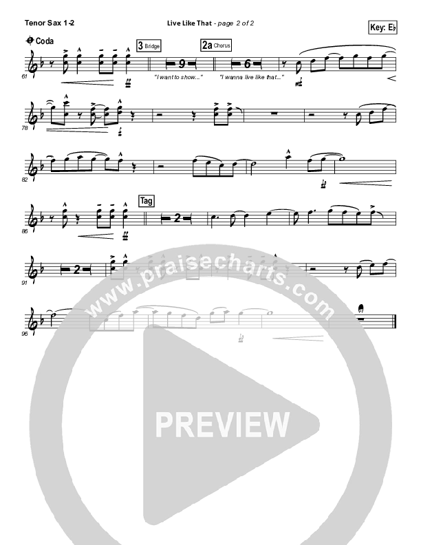 Live Like That Tenor Sax 1/2 (Sidewalk Prophets)