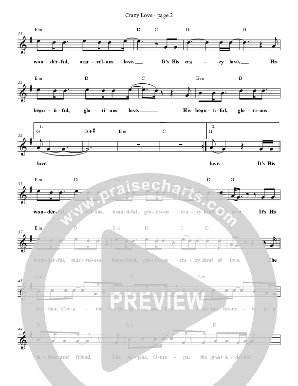 Crazy Love Lead Sheet (A Thousand Hills Music / Christopher Lane Jackson)