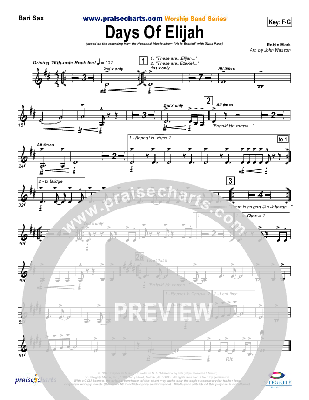 Days of Elijah Bari Sax (Twila Paris)