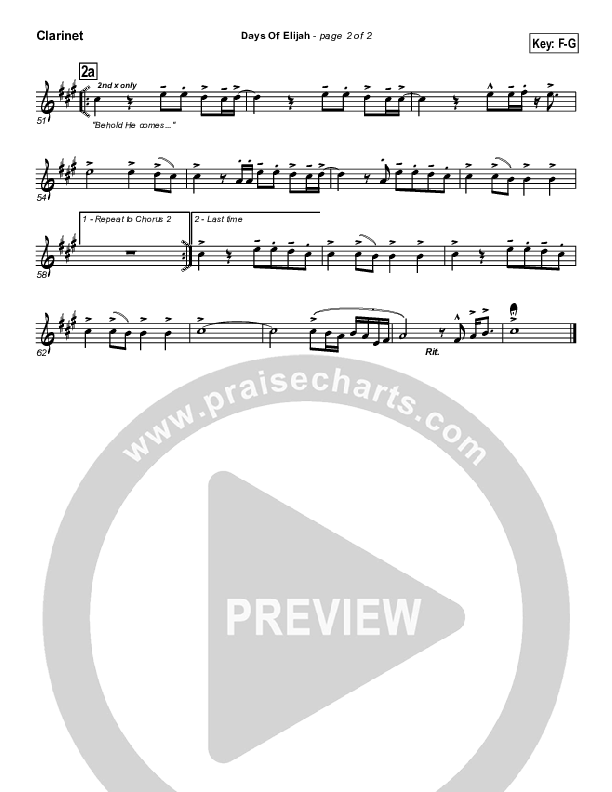 Days of Elijah Clarinet (Twila Paris)