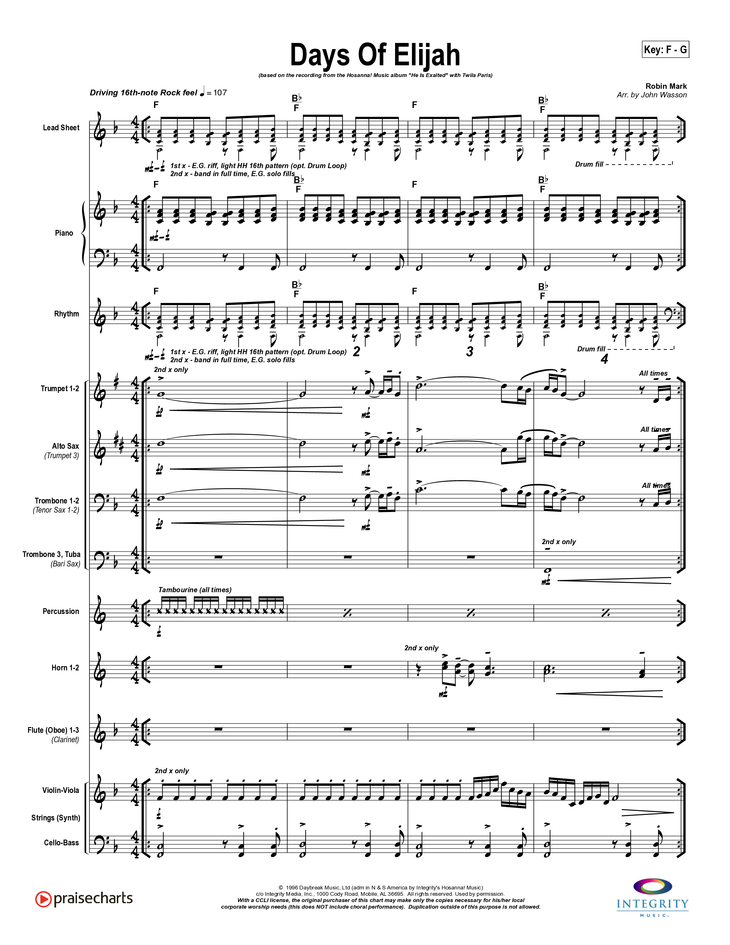 Days of Elijah Orchestration (Twila Paris)
