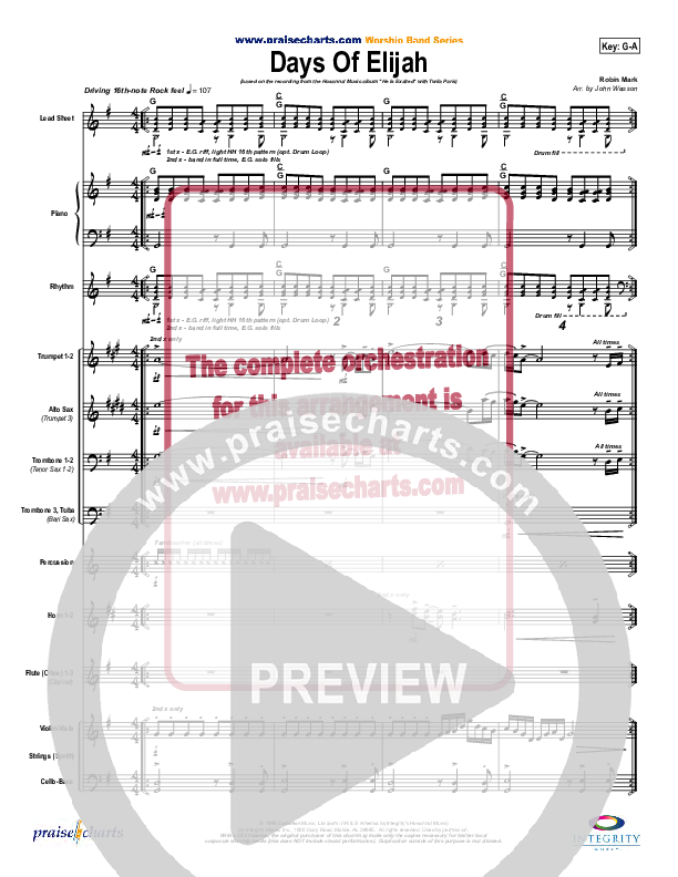 Days of Elijah Conductor's Score (Twila Paris)