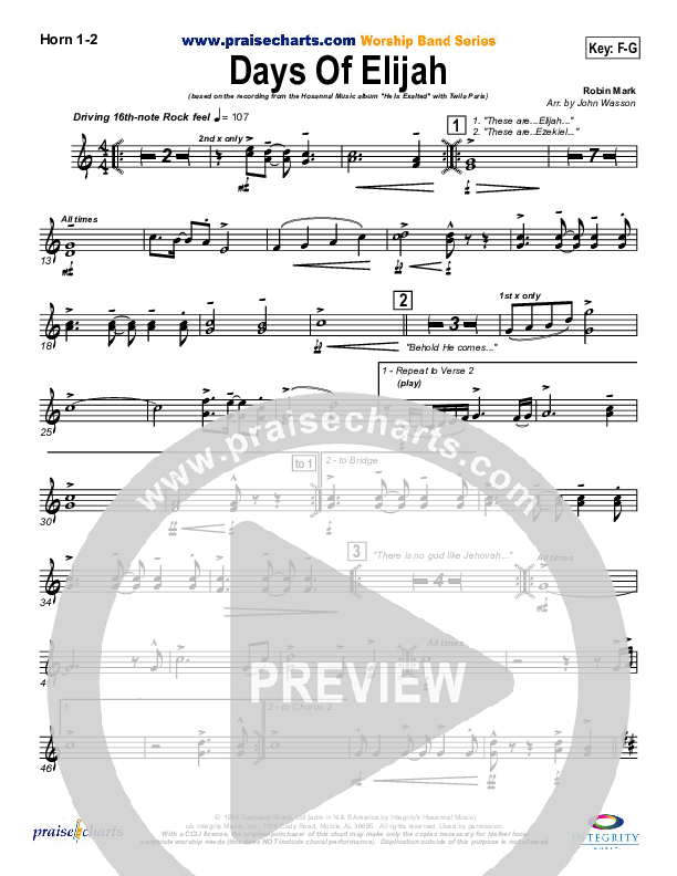 Days of Elijah Brass Pack (Twila Paris)