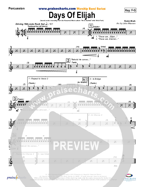 Days of Elijah Percussion (Twila Paris)