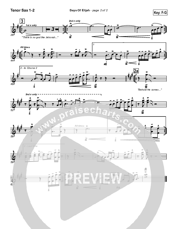 Days of Elijah Tenor Sax 1/2 (Twila Paris)