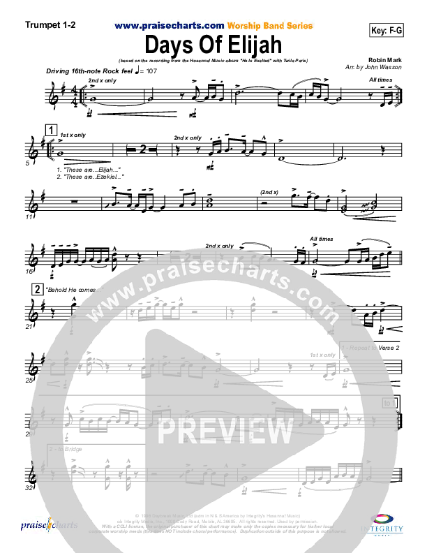 Days of Elijah Brass Pack (Twila Paris)