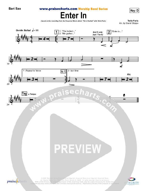 Enter In Bari Sax (Twila Paris)