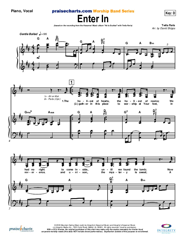 Enter In Piano/Vocal (Twila Paris)