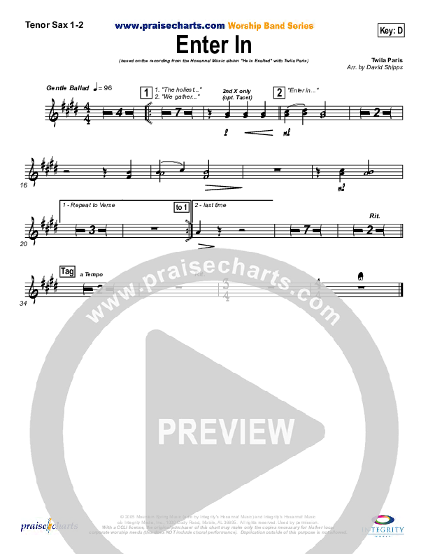 Enter In Tenor Sax 1/2 (Twila Paris)