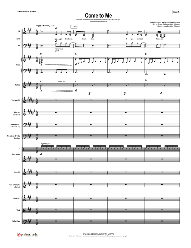 Come To Me Conductor's Score (Bethel Music / Jenn Johnson)