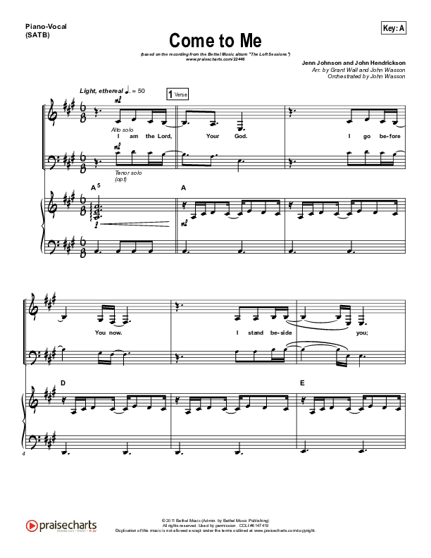 Come To Me Piano/Vocal & Lead (Bethel Music / Jenn Johnson)
