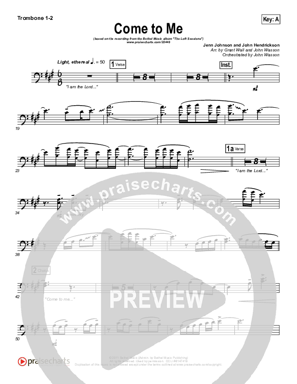 Come To Me Trombone 1/2 (Bethel Music / Jenn Johnson)