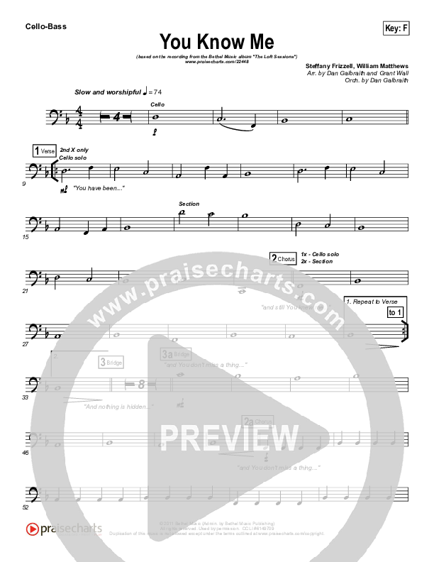 You Know Me Cello/Bass (Bethel Music)