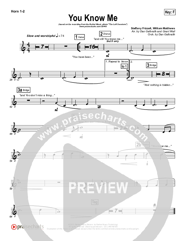 You Know Me French Horn 1/2 (Bethel Music)