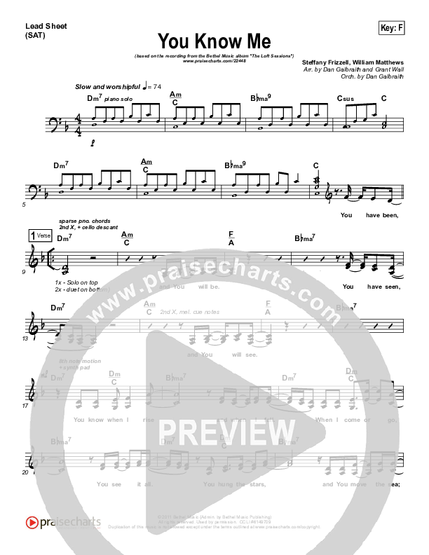 You Know Me Lead Sheet (Bethel Music)