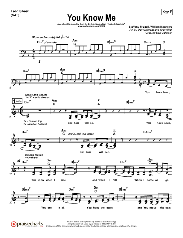 You Know Me Lead Sheet (SAT) (Bethel Music)