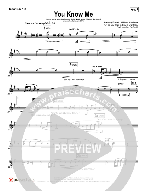 You Know Me Tenor Sax 1/2 (Bethel Music)