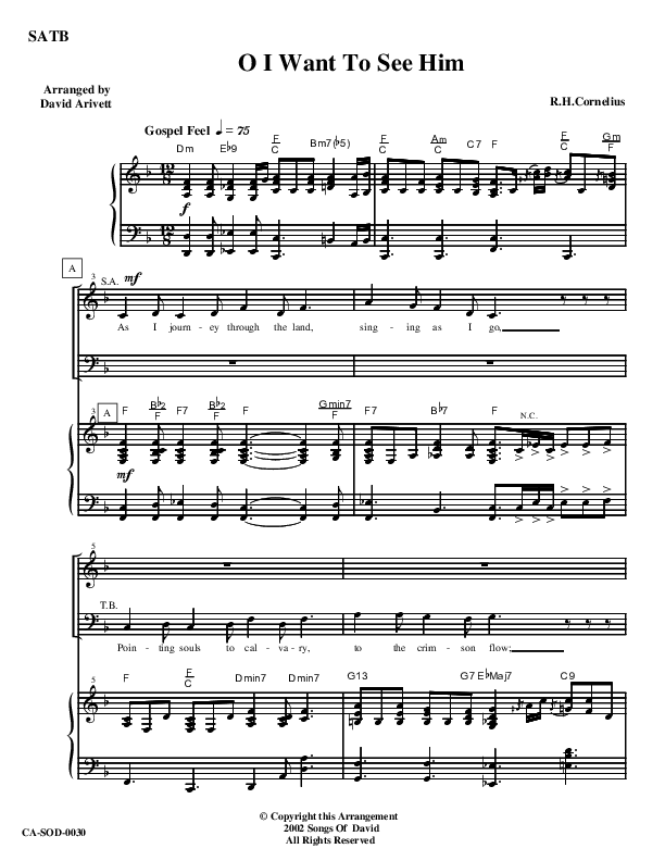 O I Want to See Him Piano/Vocal (SATB) (David Arivett)