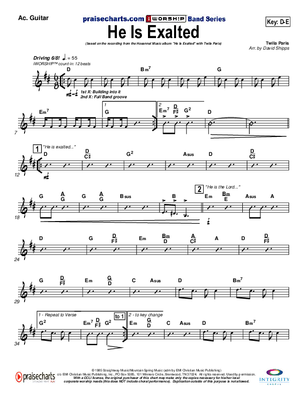 He Is Exalted Acoustic Guitar (Twila Paris)