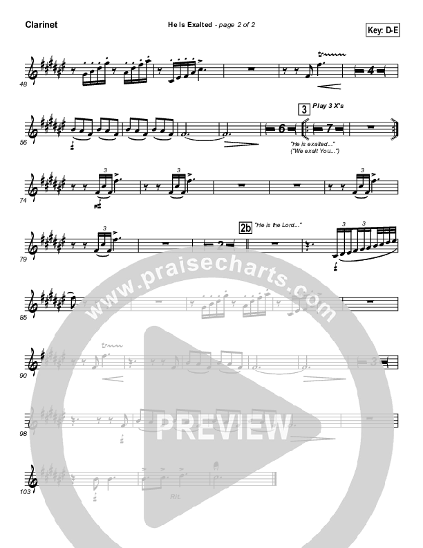 He Is Exalted Clarinet (Twila Paris)