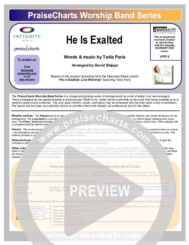 He Is Exalted Cover Sheet (Twila Paris)