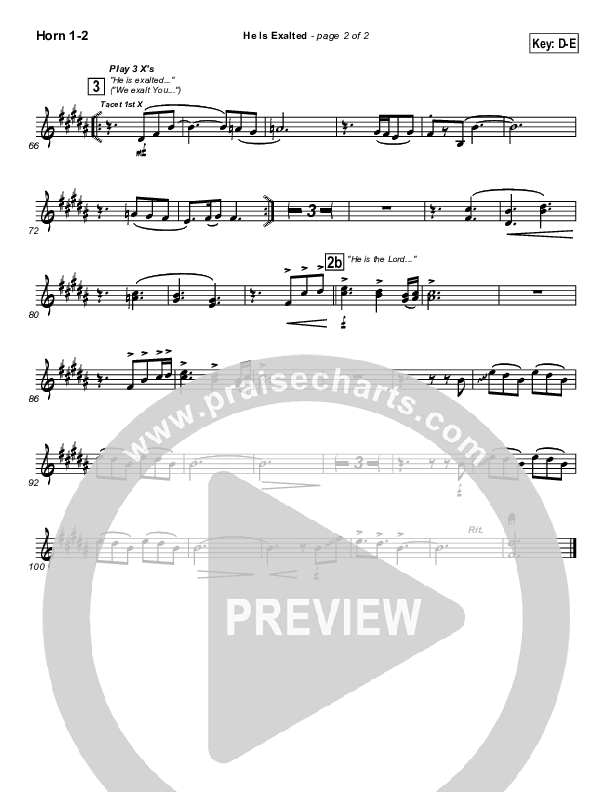 He Is Exalted French Horn 1/2 (Twila Paris)