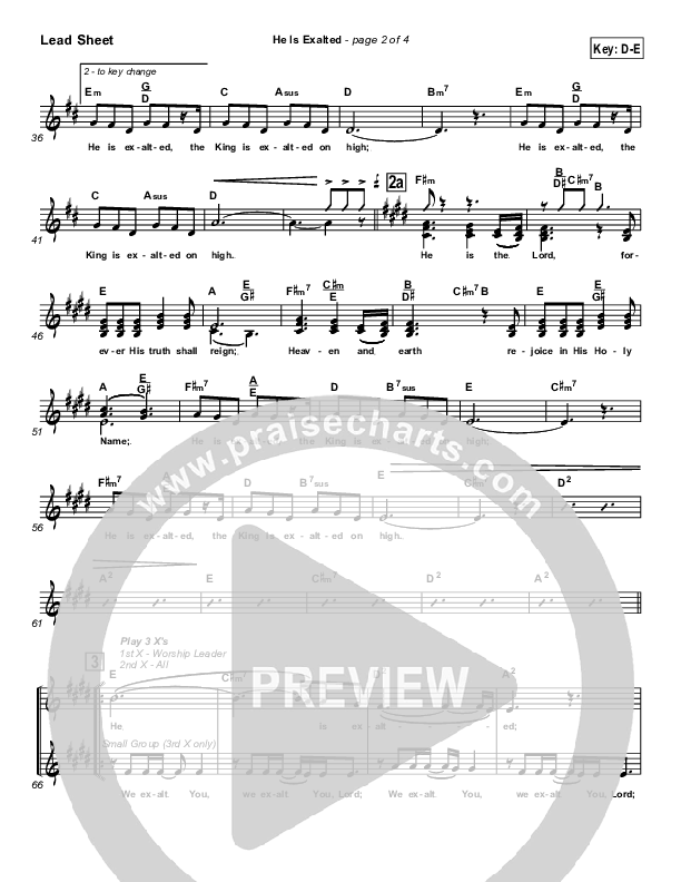 He Is Exalted Lead Sheet (SAT) (Twila Paris)